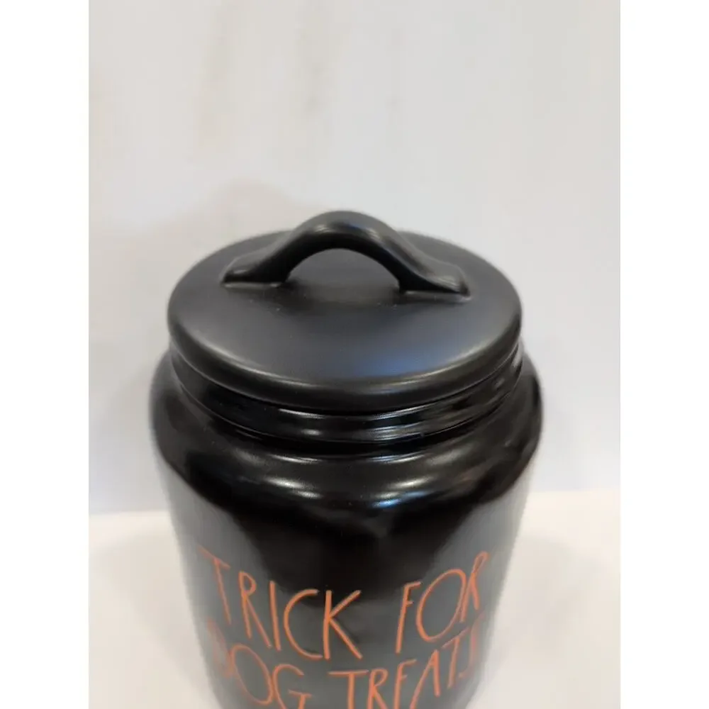 Halloween Rae Dunn Trick for Dog Treats Ceramic Canister Black w/orange letters